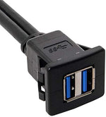 Dual USB A 3.0 Buchse auf 2x USB A 3.0 Stecker Verlängerungskabel Einbaubuchse 100cm | System-S