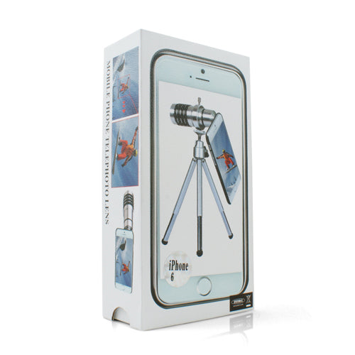 12x Teleskop Teleobjektiv Zoom Linse mit Hartschale Case Hülle und Mini Tripod Stativ für iPhone 6 | System-S