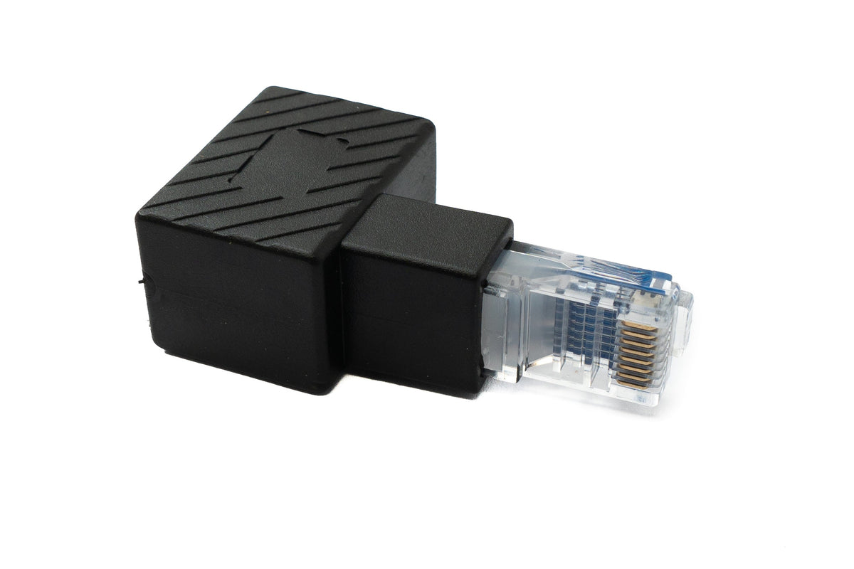 LAN Adapter RJ45 Stecker zu Buchse Winkel Ethernetadapter Kabel in Schwarz | System-S