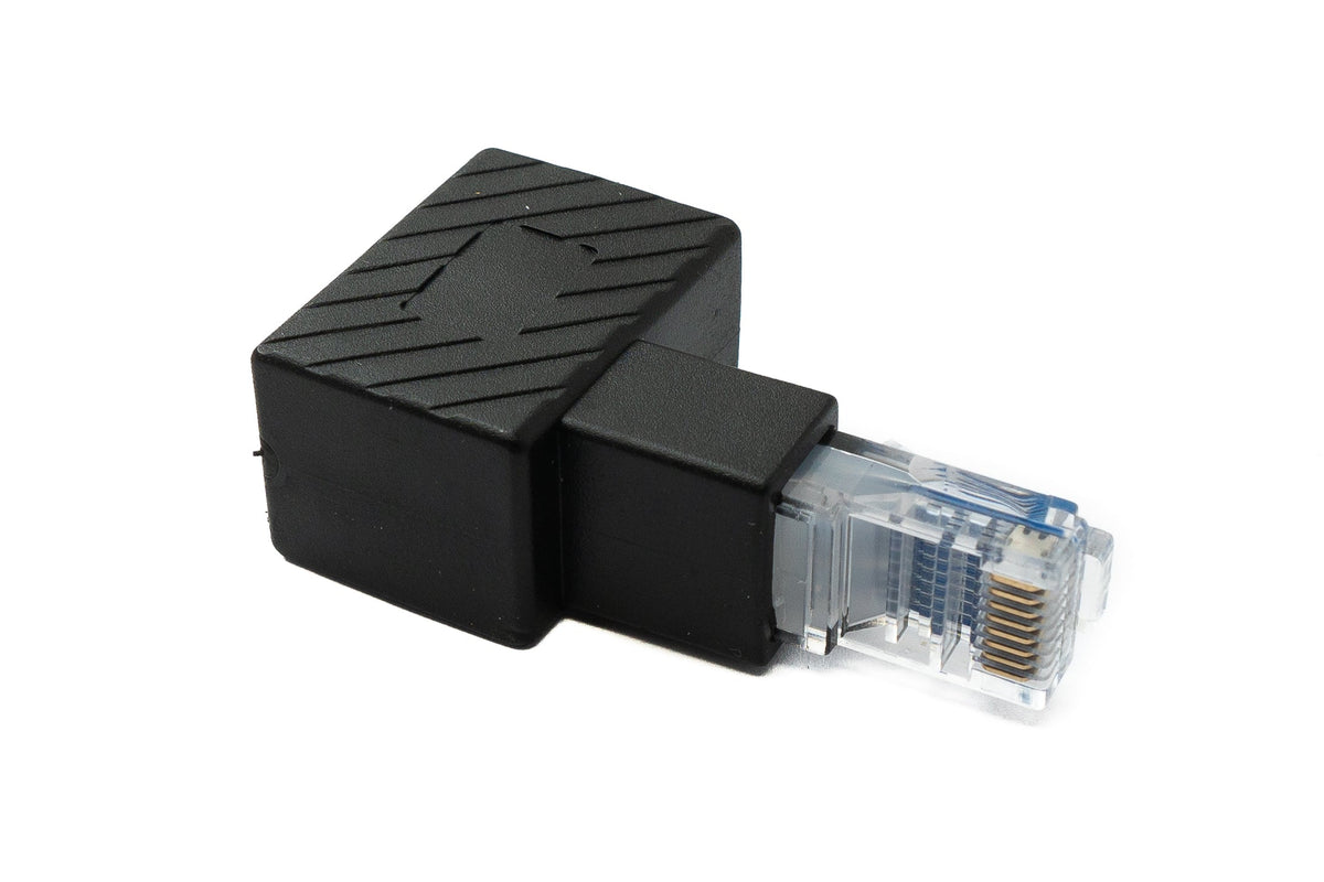 LAN Adapter RJ45 Stecker zu Buchse Winkel Ethernetadapter Kabel in Schwarz | System-S