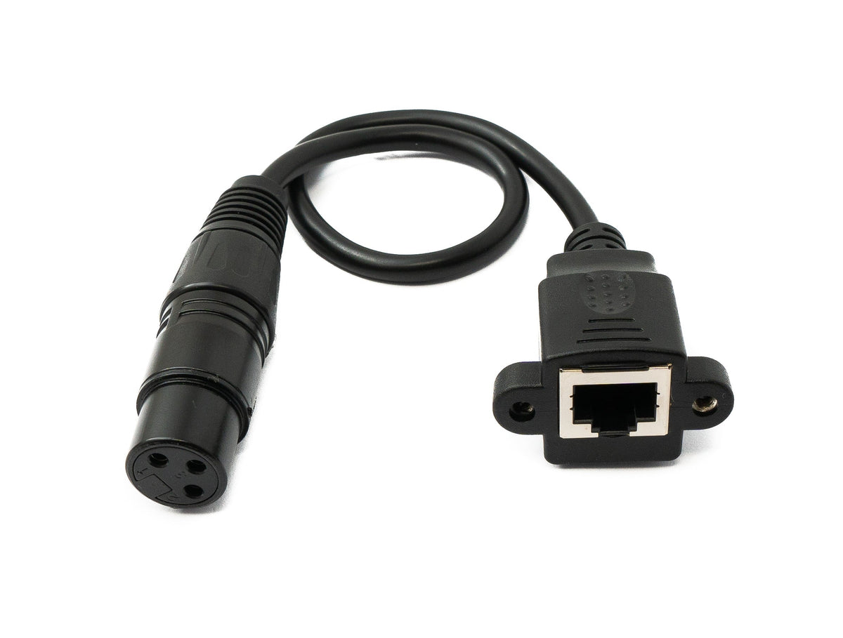 LAN Kabel 30 cm RJ45 Buchse zu XLR 3 Pin Buchse Schraube in Schwarz | System-S