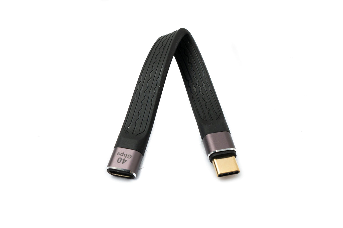 USB4 USB Kabel 13 cm Typ C Stecker zu Buchse 40 Gbit/s USB 4.0 flach in Schwarz | System-S