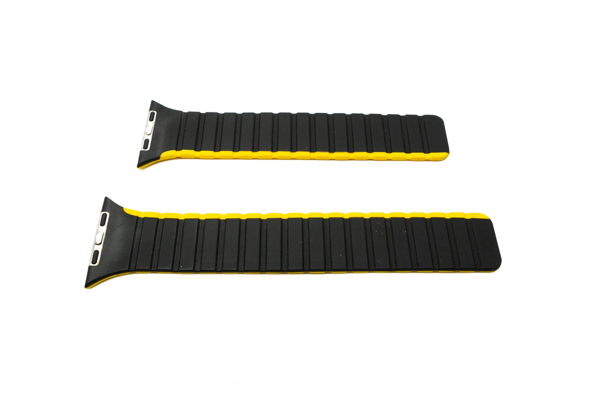 Armband 42 44 45 49 mm aus Silikon flexibel magnetisch für Apple Watch Smartwatch Schwarz Gelb | System-S