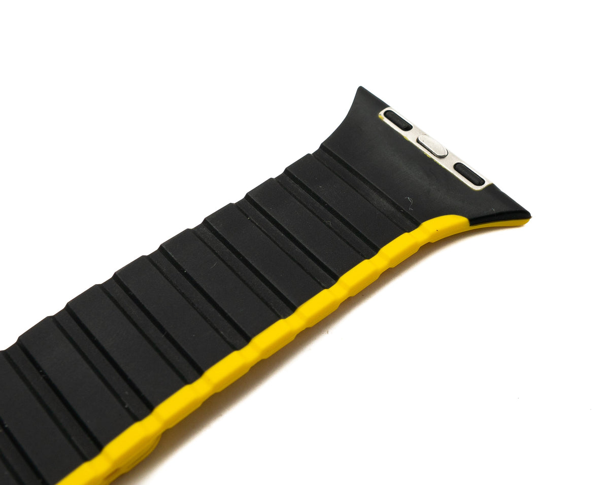 Armband 42 44 45 49 mm aus Silikon flexibel magnetisch für Apple Watch Smartwatch Schwarz Gelb | System-S
