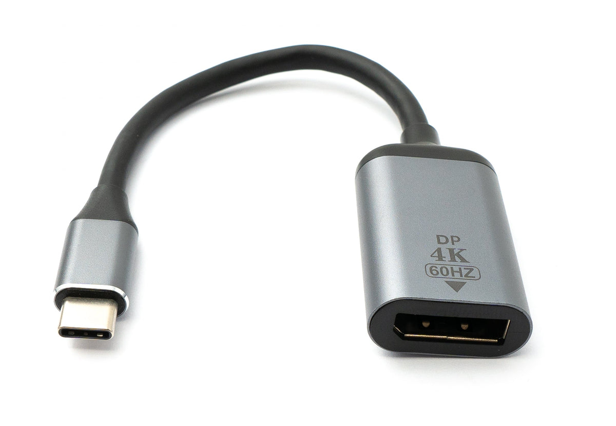 DisplayPort Kabel 19 cm DP Buchse zu USB 3.1 Typ C Stecker 4K Adapter in Grau | System-S