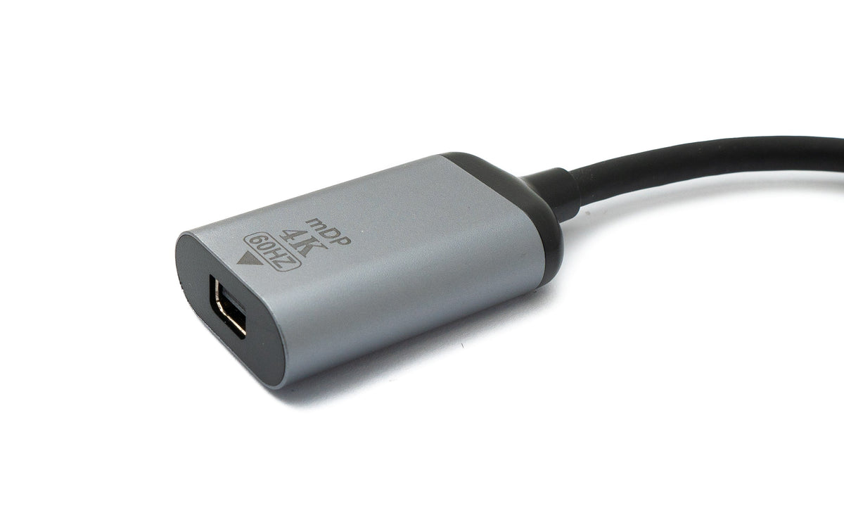 DisplayPort Kabel 19 cm Mini DP Buchse zu USB 3.1 Typ C Stecker 4K Adapter Grau | System-S