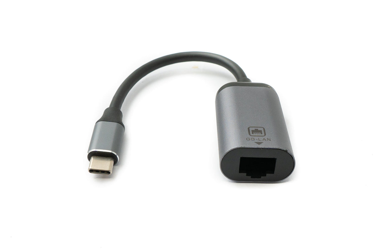 LAN Kabel 19 cm RJ45 Buchse zu USB 3.1 Typ C Stecker Adapter in Grau | System-S