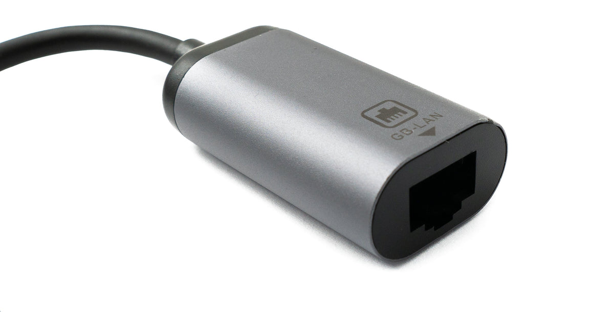 LAN Kabel 19 cm RJ45 Buchse zu USB 3.1 Typ C Stecker Adapter in Grau | System-S
