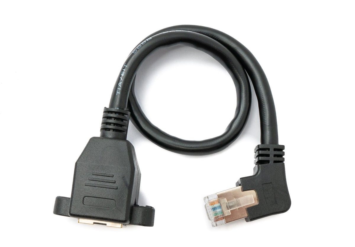 LAN Kabel 30 cm 8P8C Stecker zu Buchse Winkel Schraube in Schwarz | System-S