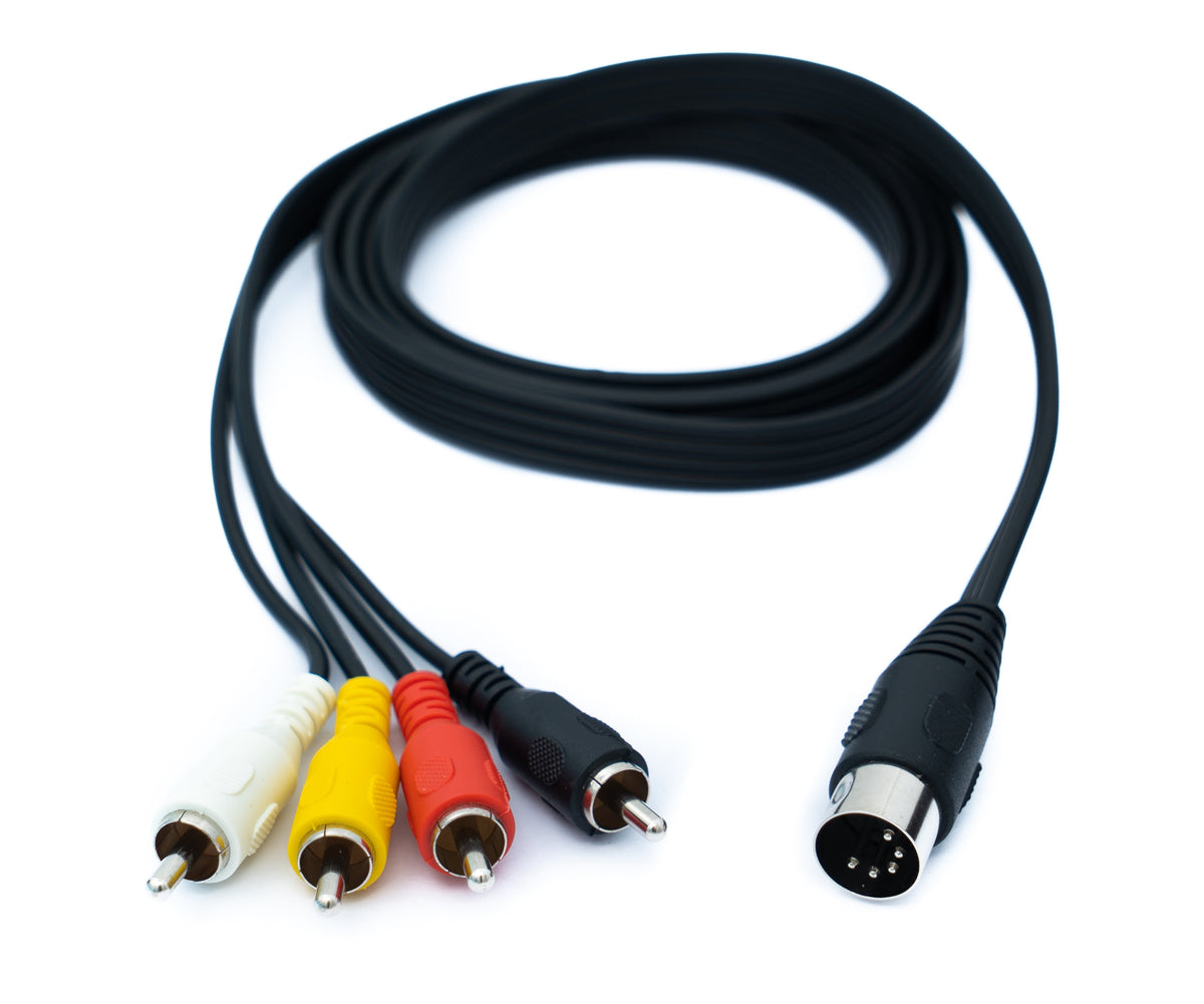 Cinch 4 RCA Kabel 150 cm Stecker zu DIN 5 polig Stecker Stereo Schwarz | System-S