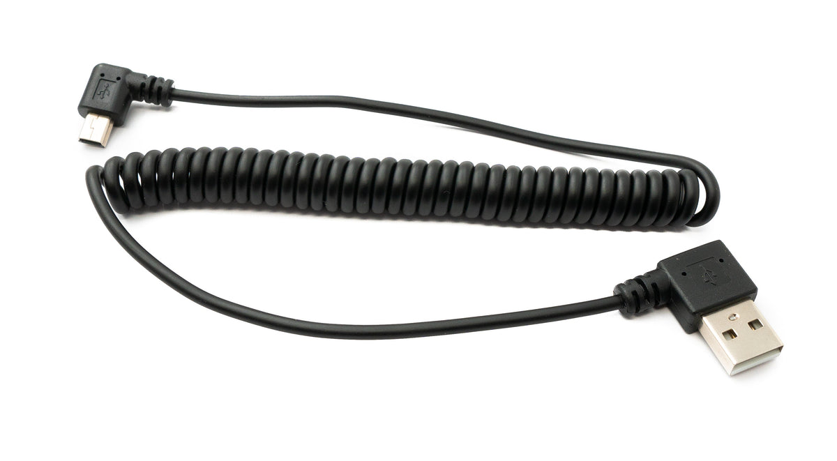 USB 2.0 Kabel 100 cm Typ A Stecker zu Mini B Stecker Spirale Winkel in Schwarz | System-S