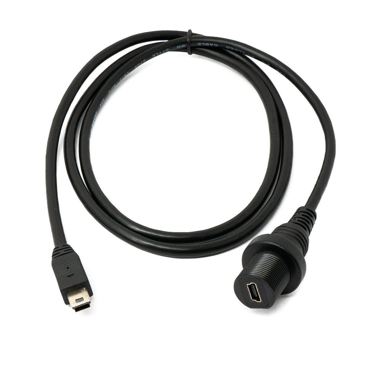 USB 2.0 Kabel 100 cm Mini B Stecker zu Buchse Bulkhead Wasserfest in Schwarz | System-S