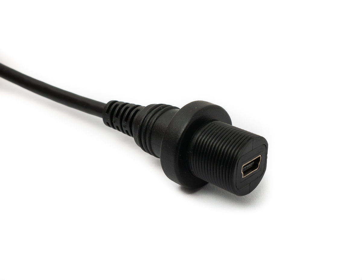 USB 2.0 Kabel 100 cm Mini B Stecker zu Buchse Bulkhead Wasserfest in Schwarz | System-S