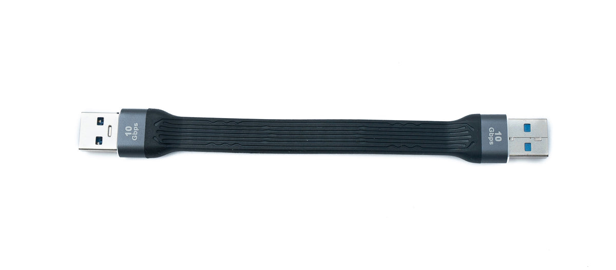 USB 3.1 Gen 2 Kabel 10 cm Typ A Stecker zu Stecker Flachkabel 10 Gbit/s 100W | System-S