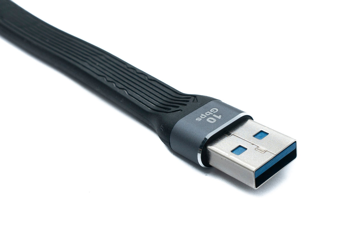 USB 3.1 Gen 2 Kabel 10 cm Typ A Stecker zu Stecker Flachkabel 10 Gbit/s 100W | System-S