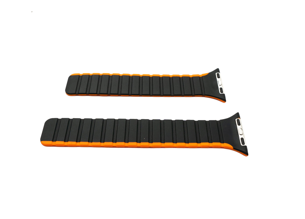 Armband 38 40 41 mm aus Silikon flexibel magnetisch für Apple Watch Smartwatch Schwarz Orange | System-S