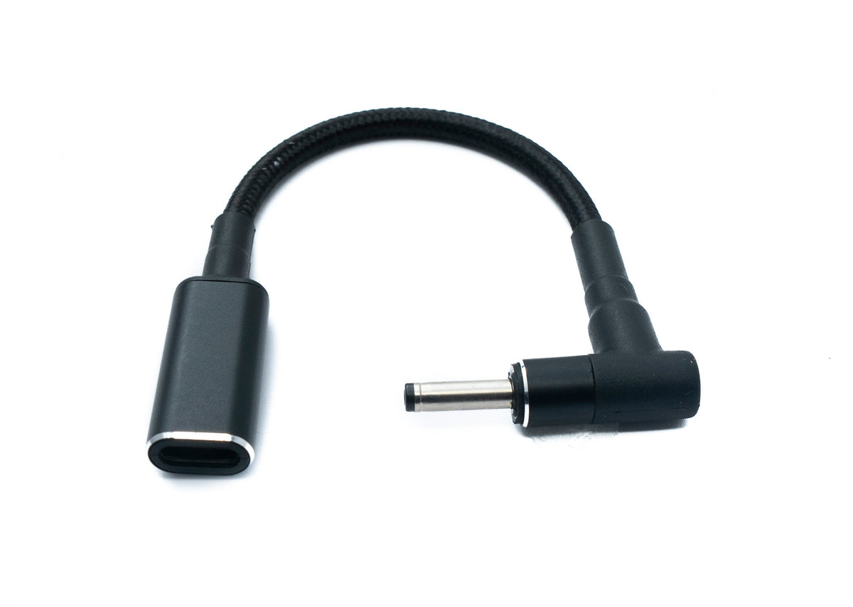 DC 20V Kabel 15 cm 3,5 x 1,35 Stecker zu USB 3.1 Typ C Buchse geflochten Winkel | System-S