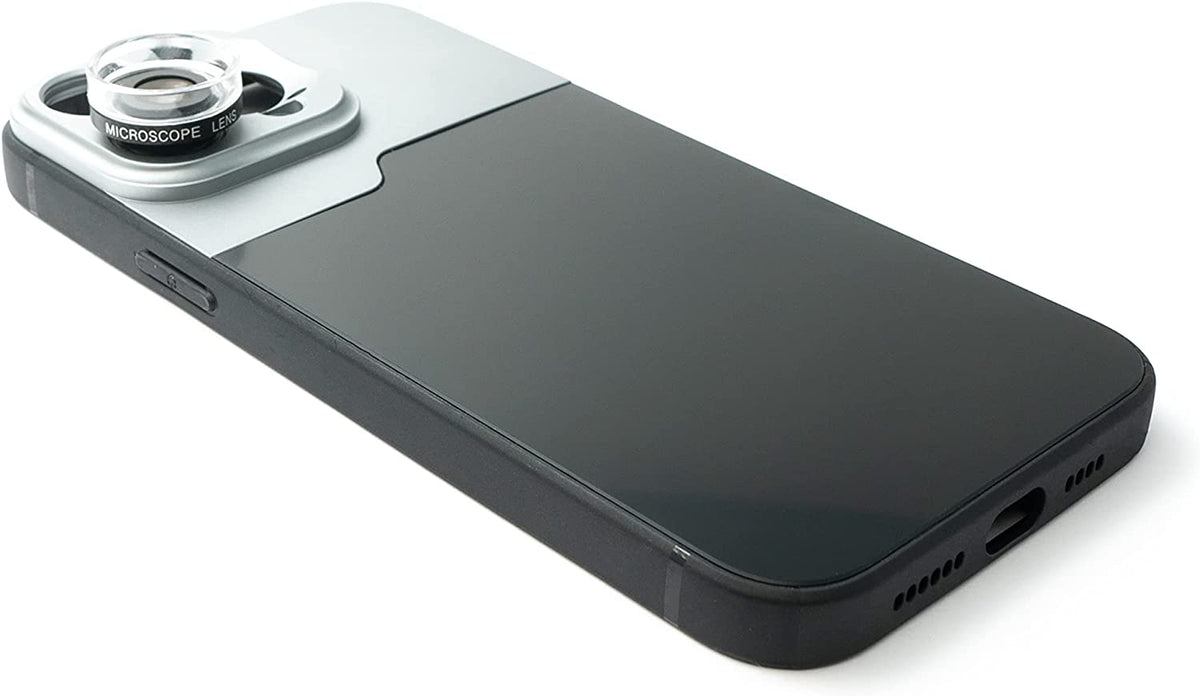 Makro Linse 30x Mikroskop Filter mit Hülle in Schwarz für iPhone 14 Pro Max | System-S