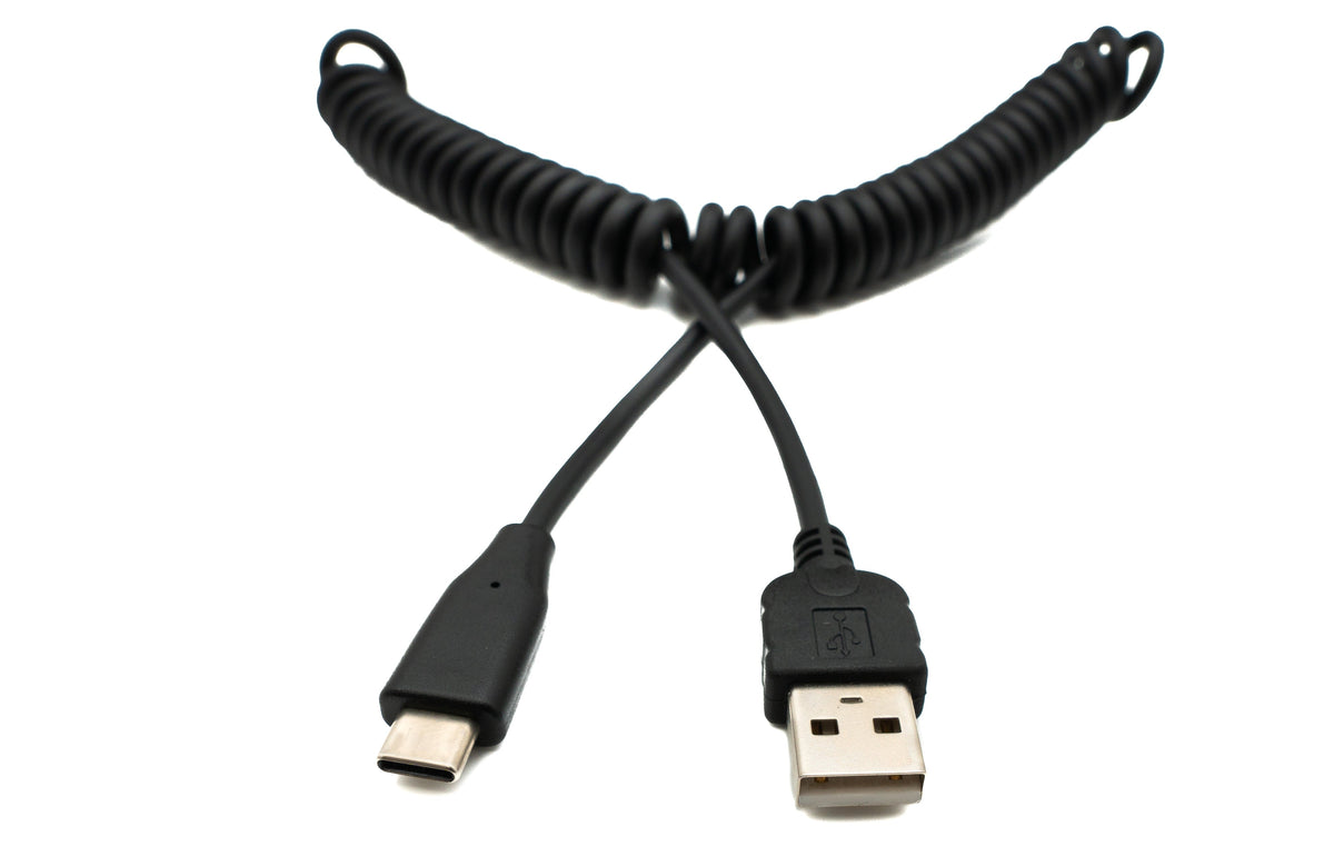 USB Type C 3.1 zu USB 2.0 Spiralkabel Datenkabel Ladekabel Kabel 30 -50 cm schwarz | System-S