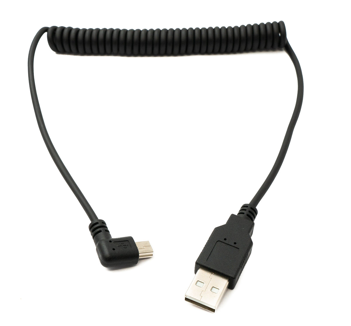 USB 2.0 Kabel 120 cm Typ A Stecker zu Mini B Stecker Spirale Winkel in Schwarz | System-S