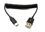 USB 3.1 Kabel 50 cm Typ C Stecker zu 2.0 A Stecker Spirale in Schwarz | System-S