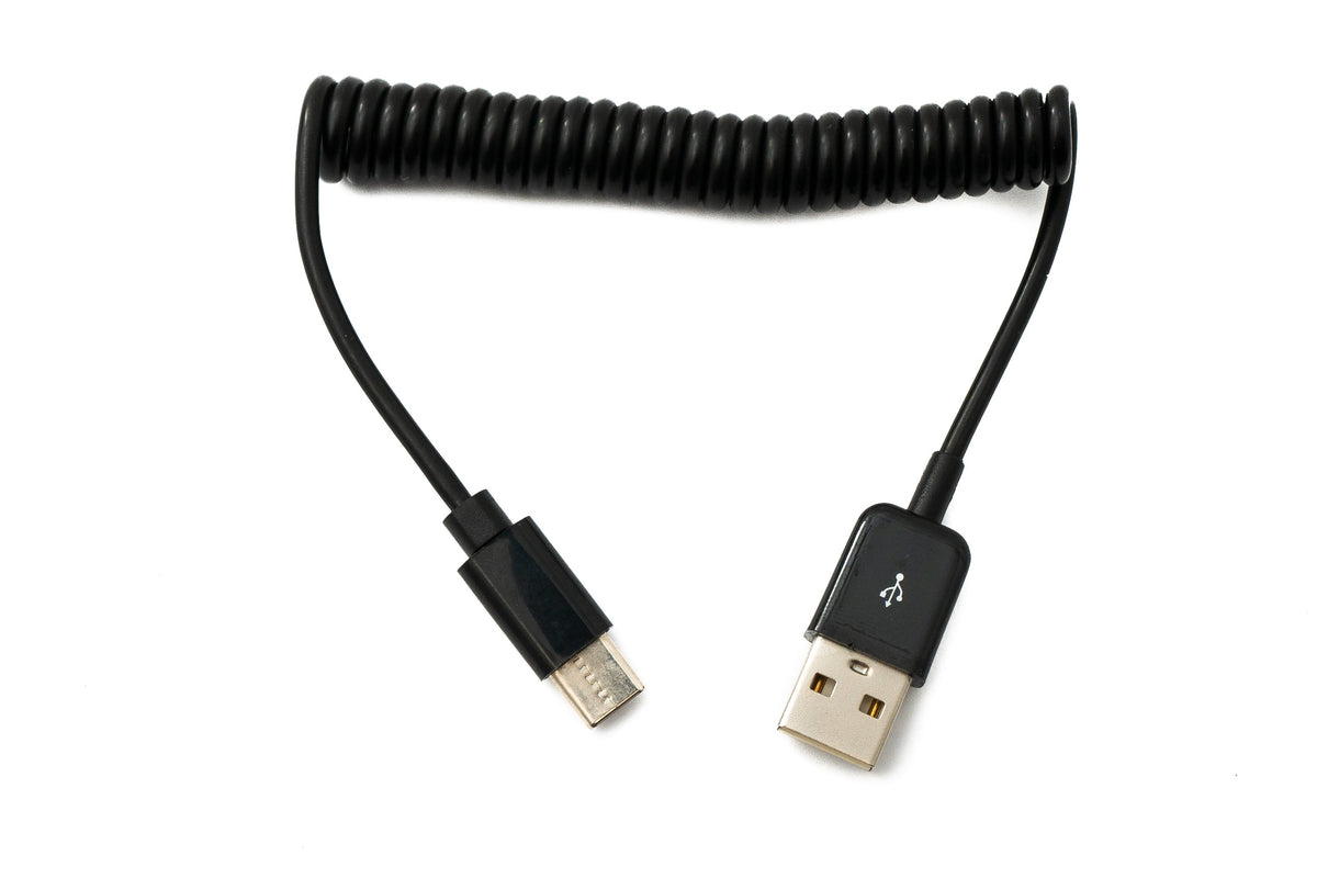 USB 3.1 Kabel 50 cm Typ C Stecker zu 2.0 A Stecker Spirale in Schwarz | System-S