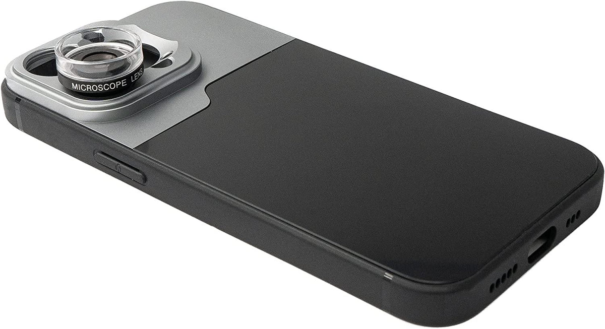 Makro Linse 30x Mikroskop Filter mit Hülle in Schwarz für iPhone 14 Pro | System-S