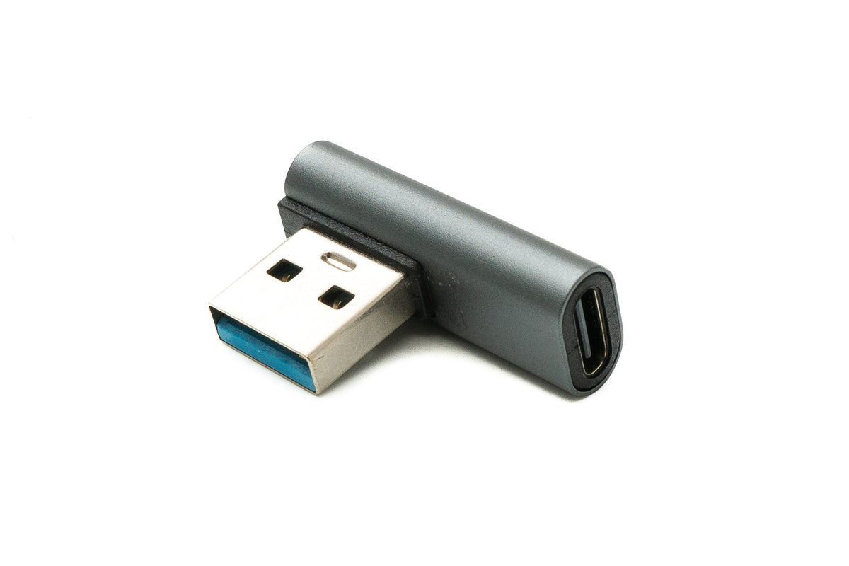 USB 3.1 Gen 2 Adapter Typ C Buchse zu 3.0 Typ A Stecker Winkel Kabel in Grau | System-S