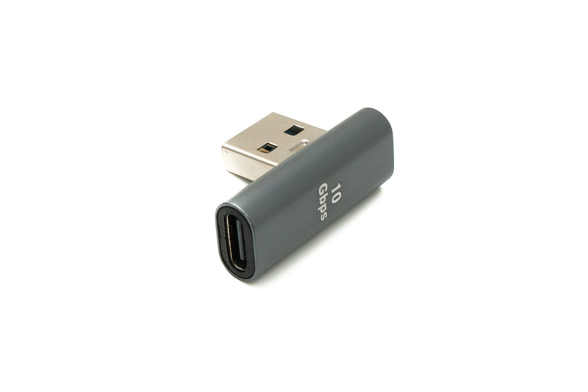 USB 3.1 Gen 2 Adapter Typ C Buchse zu 3.0 Typ A Stecker Winkel Kabel in Grau | System-S
