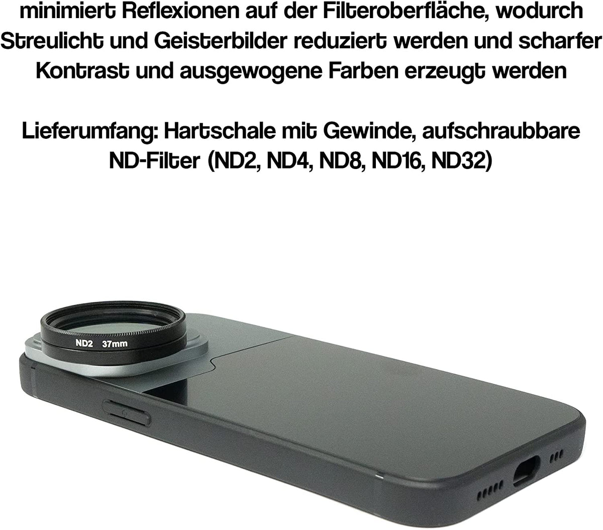 ND Filter Set 37 mm Neutraldichte mit Hülle und Tasche für iPhone 14 Pro | System-S