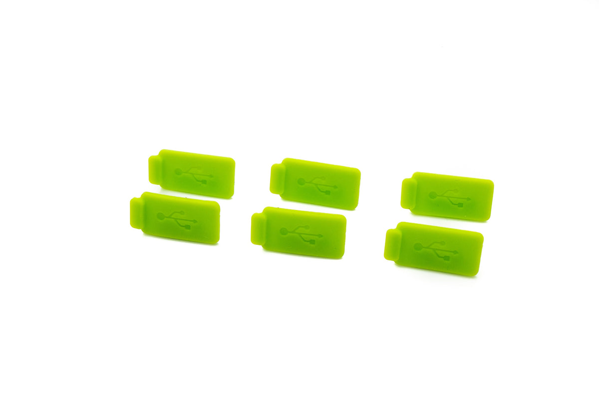 6x USB Typ A Anti Staub Schutz Abdeckung aus Silikon in Grün | System-S