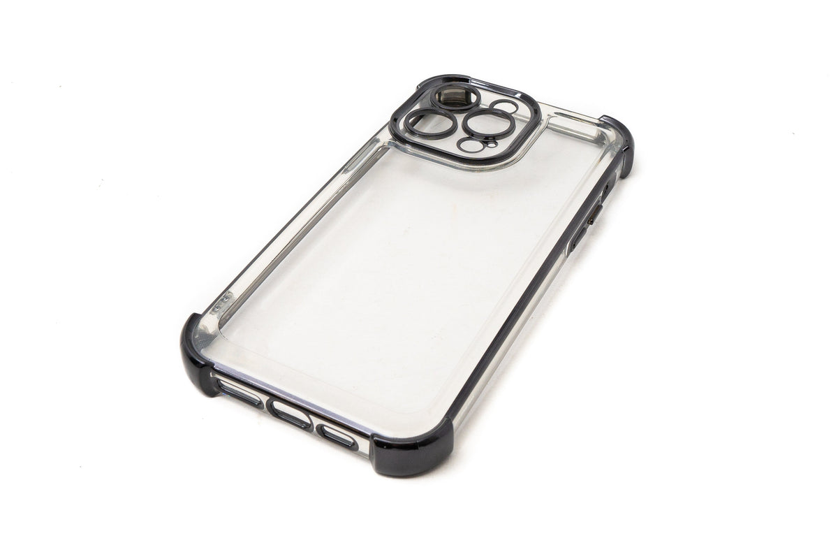 Schutzhülle stoßfest TPU Glanz Schwarz Transparent Hülle für iPhone 14 Pro Max | System-S