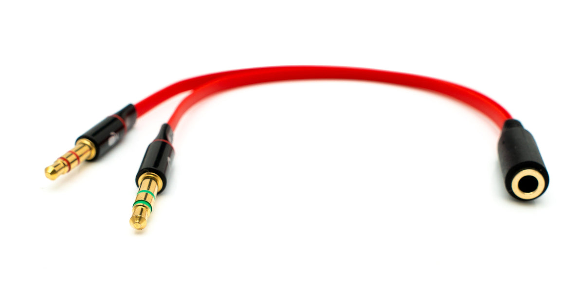 Audio Y Kabel 20 cm Stereo AUX Klinke 3,5 mm Buchse zu 2x Stecker flach Adapter | System-S