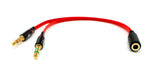 Audio Y Kabel 20 cm Stereo AUX Klinke 3,5 mm Buchse zu 2x Stecker flach Adapter | System-S