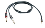 Audio Y Klinke Kabel 100 cm 2x 6,35 mm 2 polig Stecker zu 3,5 mm 3 polig Stecker geflochten AUX | System-S