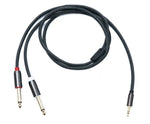Audio Y Klinke Kabel 100 cm 2x 6,35 mm 2 polig Stecker zu 3,5 mm 3 polig Stecker geflochten AUX | System-S
