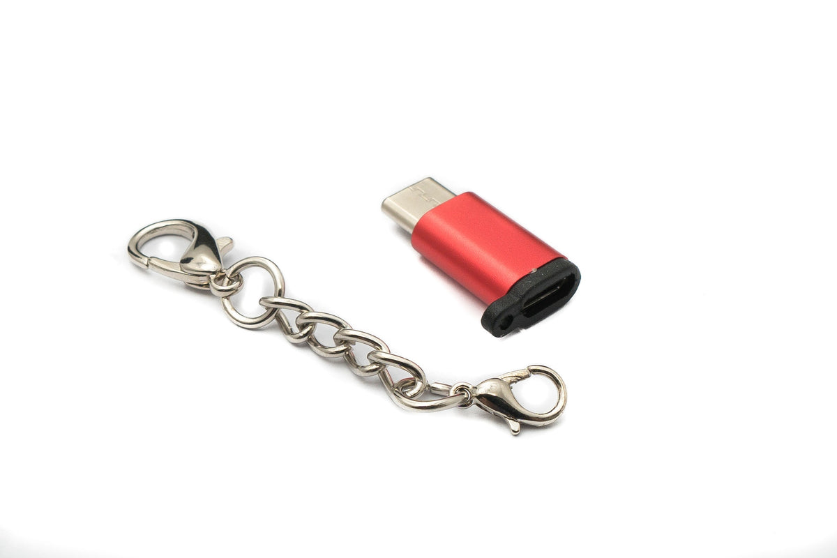 USB 3.1 Adapter Typ C Stecker zu 2.0 Micro B Buchse Kette in Rot | System-S