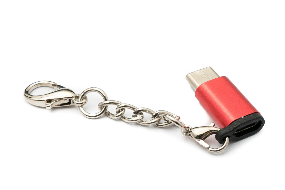 USB 3.1 Adapter Typ C Stecker zu 2.0 Micro B Buchse Kette in Rot | System-S