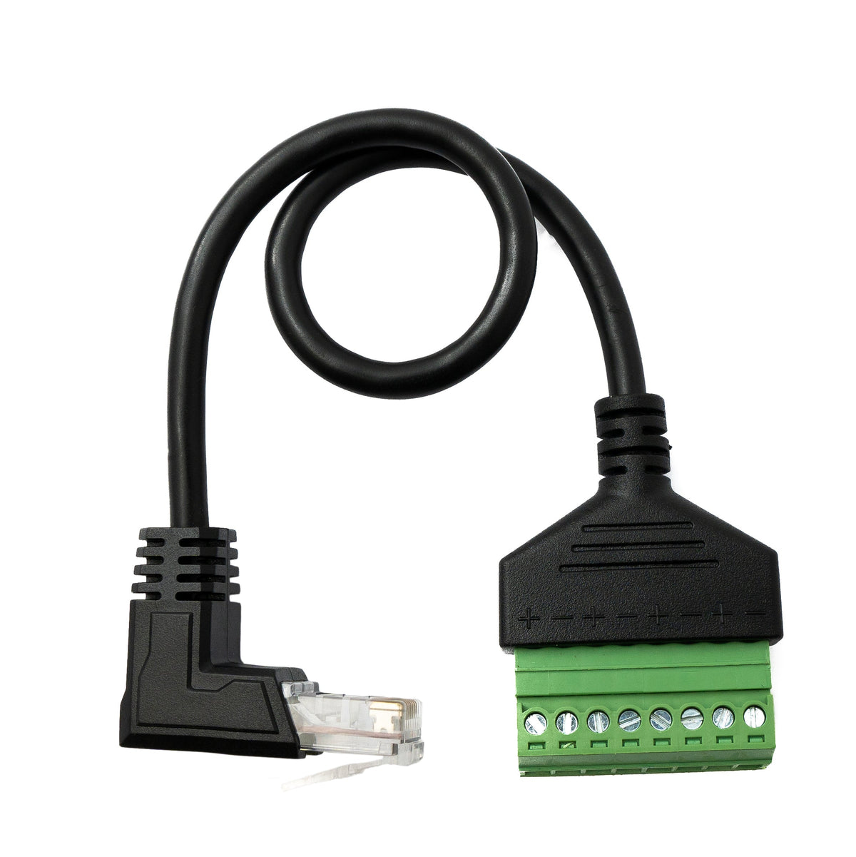 LAN Kabel 30 cm RJ45 Stecker zu 8 pin Terminalblock Winkel in Schwarz | System-S