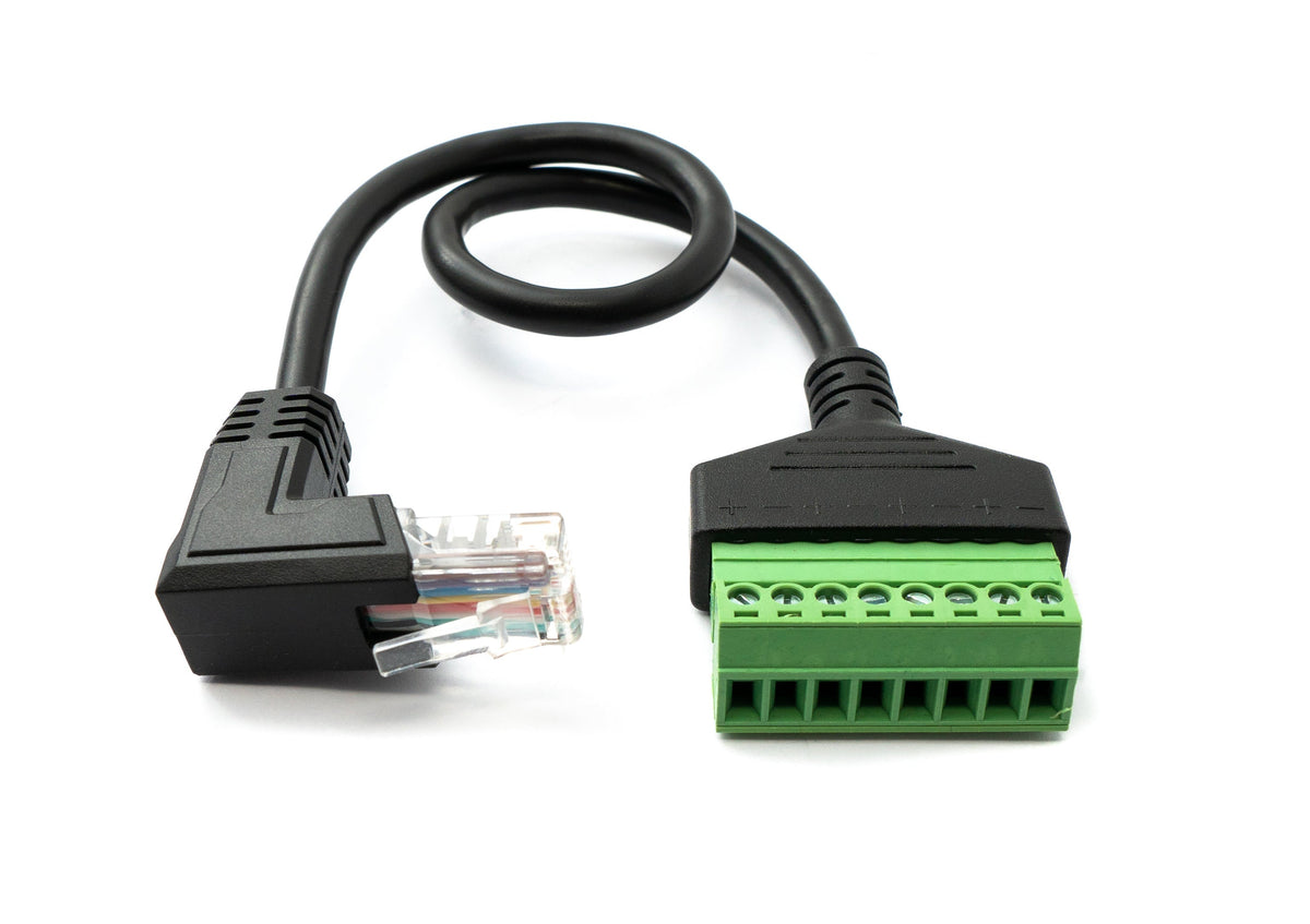 LAN Kabel 30 cm RJ45 Stecker zu 8 pin Terminalblock Winkel in Schwarz | System-S