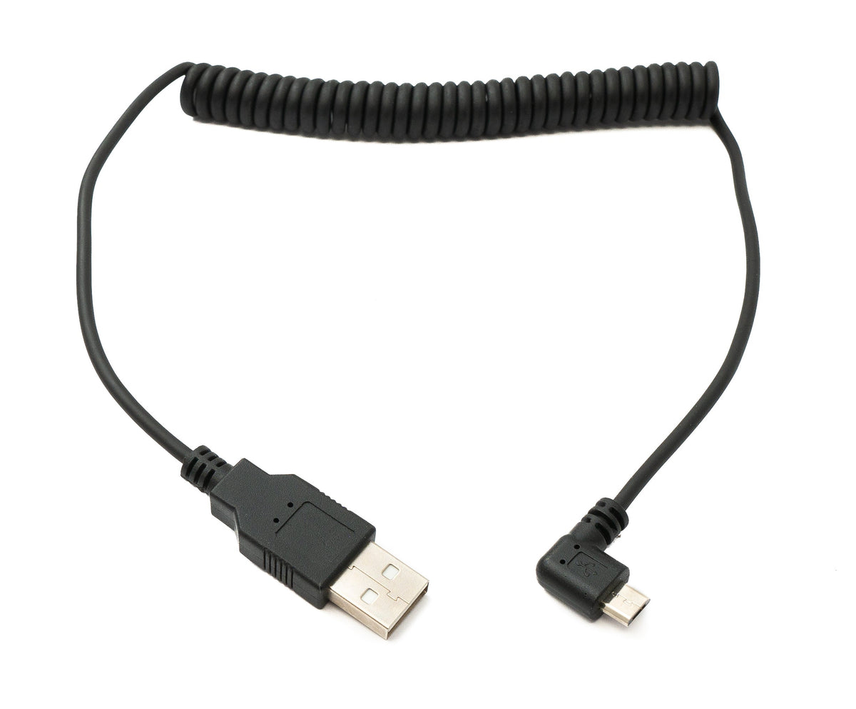 USB 2.0 Kabel 120 cm Typ A Stecker zu Micro B Stecker Spirale Winkel in Schwarz | System-S