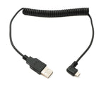 USB 2.0 Kabel 120 cm Typ A Stecker zu Micro B Stecker Spirale Winkel in Schwarz | System-S