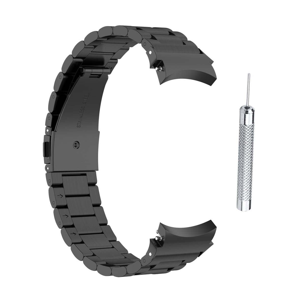 Armband 22mm aus rostfreiem Stahl mit Kippfaltschließe für Smartwatch in Schwarz | System-S