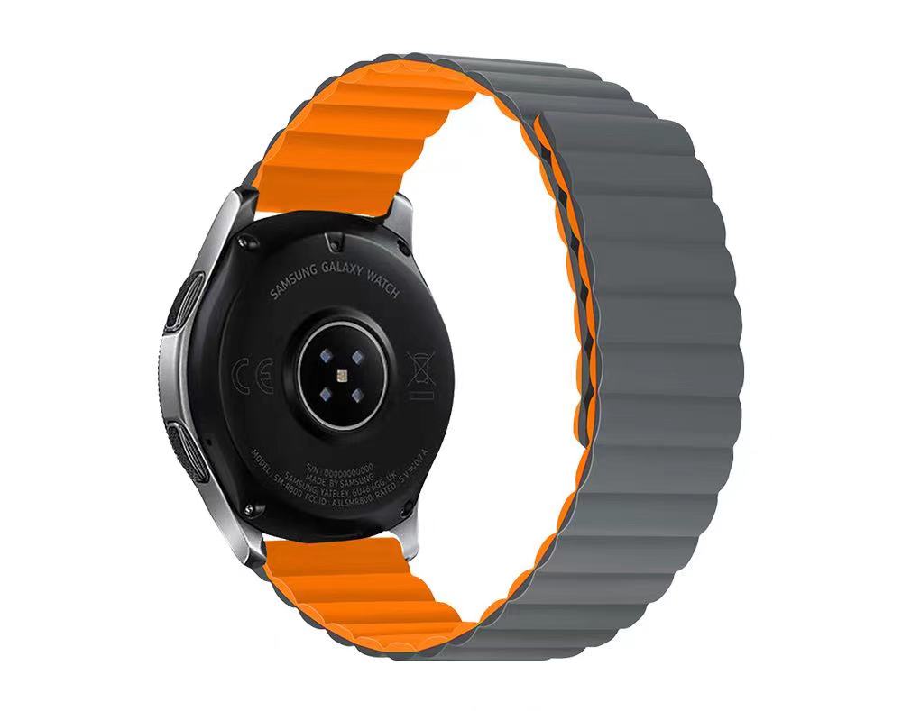 Armband 20 mm aus Silikon magnetisch für Smartwatch in Orange Grau | System-S
