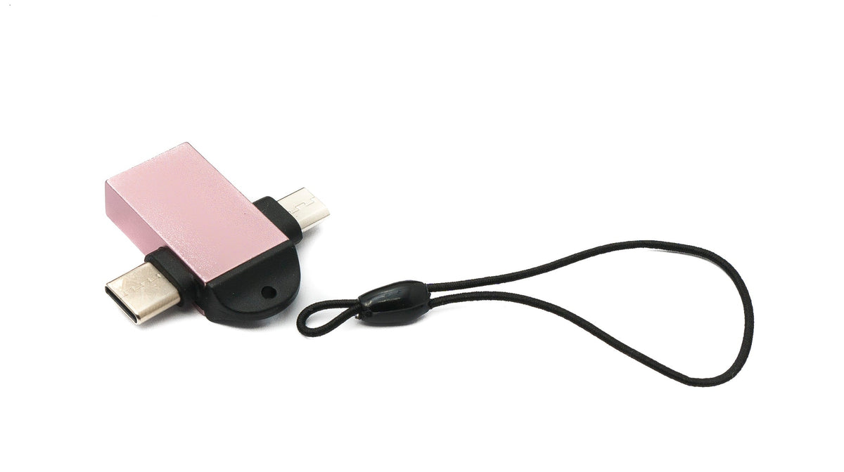 USB Y Adapter 3.1 Typ C & 2.0 Micro B Stecker zu 3.0 A Buchse Schlaufe in Pink | System-S