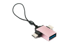 USB Y Adapter 3.1 Typ C & 2.0 Micro B Stecker zu 3.0 A Buchse Schlaufe in Pink | System-S
