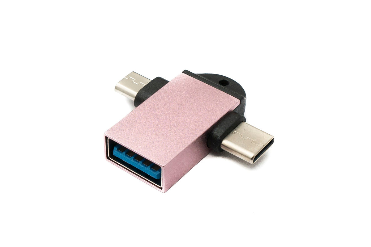 USB Y Adapter 3.1 Typ C & 2.0 Micro B Stecker zu 3.0 A Buchse Schlaufe in Pink | System-S