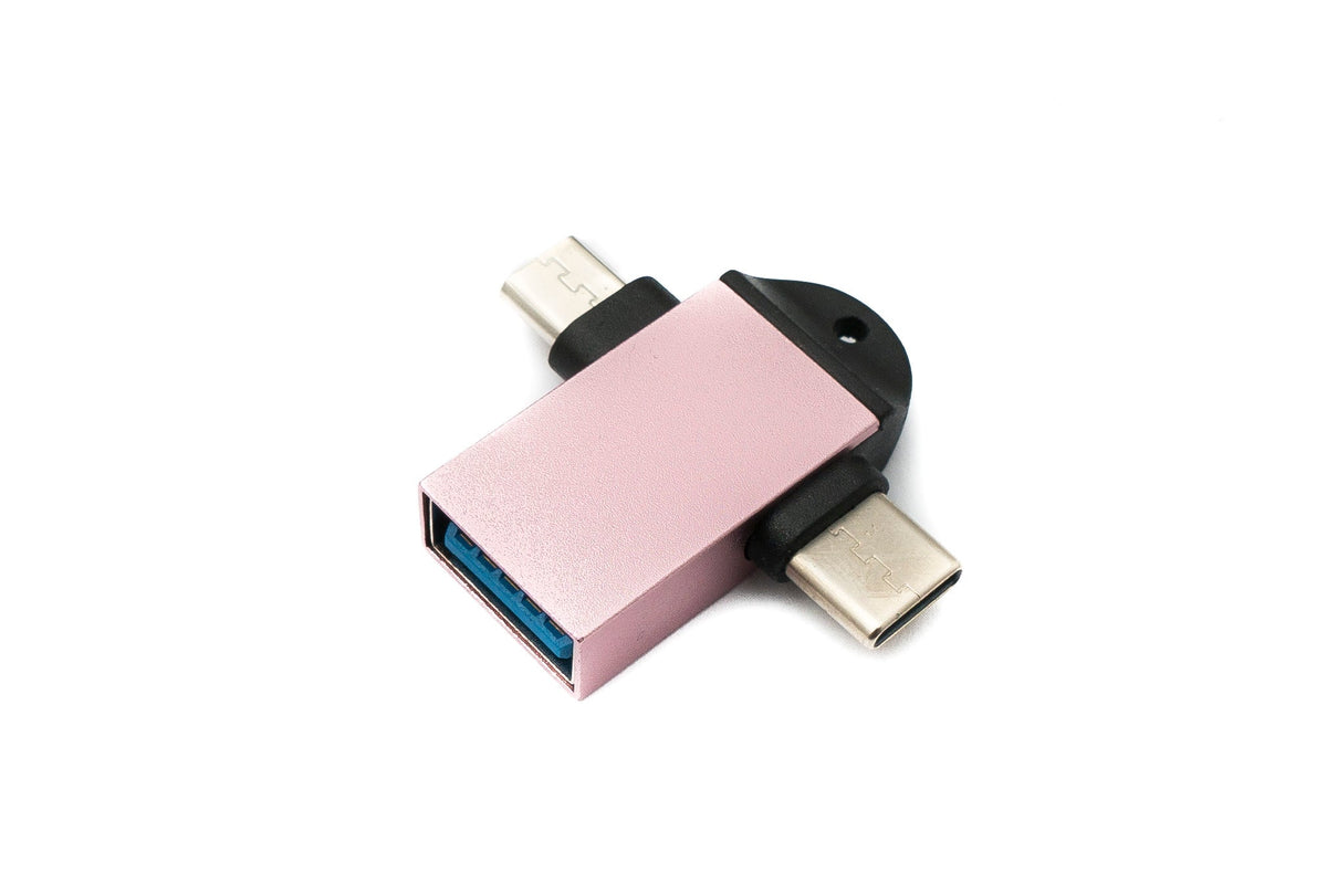 USB Y Adapter 3.1 Typ C & 2.0 Micro B Stecker zu 3.0 A Buchse Schlaufe in Pink | System-S