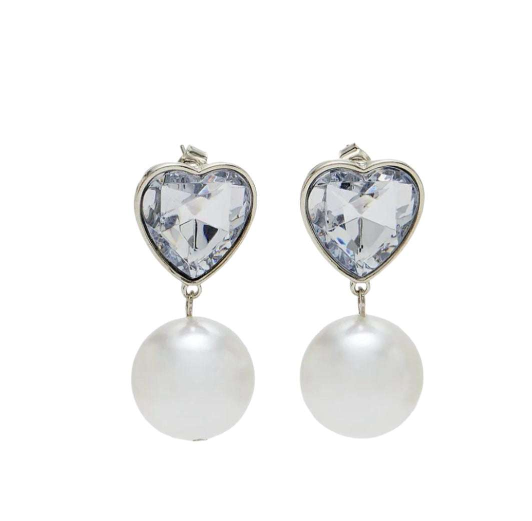 Earrings With Gemstone,Heart And Faux Pearl