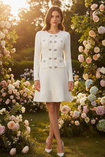 Elegantes Damen Woll-Tweedkleid Weiß